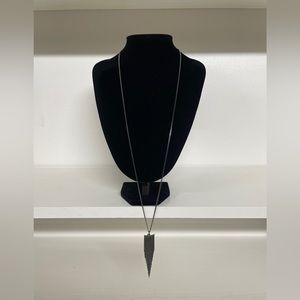 Simple but elegant dark bronze necklace with metal fringe pendant